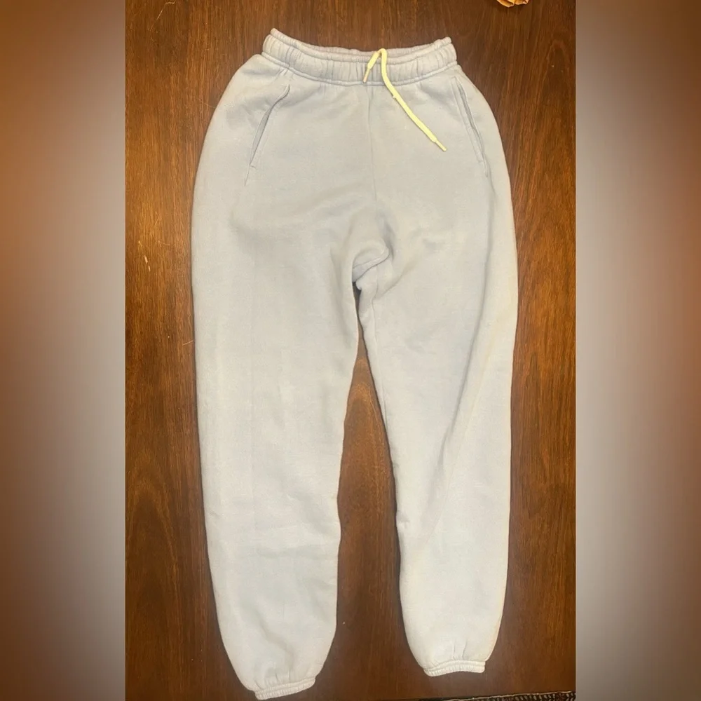 aerie Light Gray Track Joggers with Yellow Drawstring